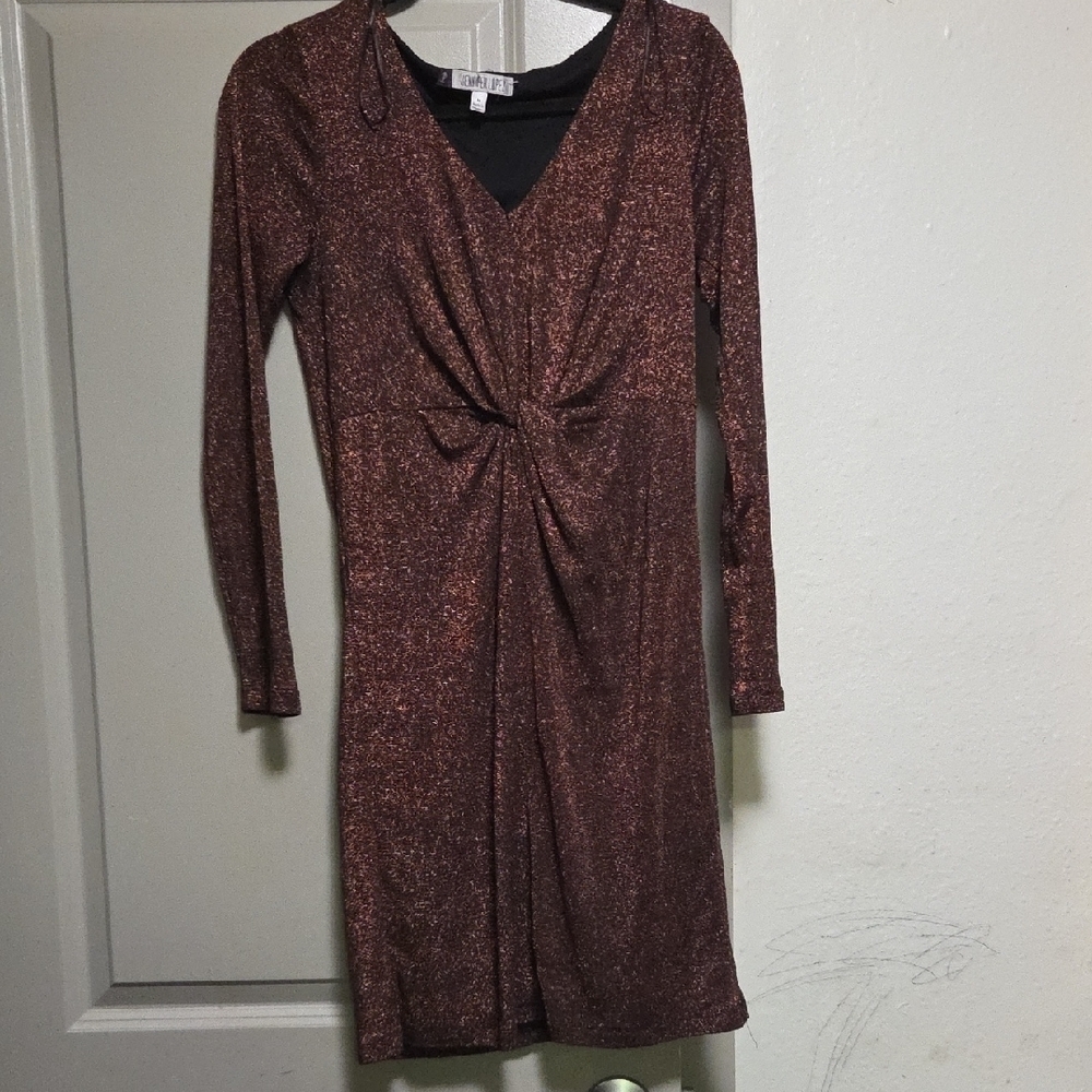 Jennifer Lopez Metallic Brown Long Sleeve Dress